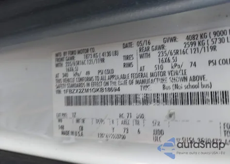 2016 Ford Transit-350 Xlt from USA, damaged, VIN 1FBZX2ZM1GKB18694